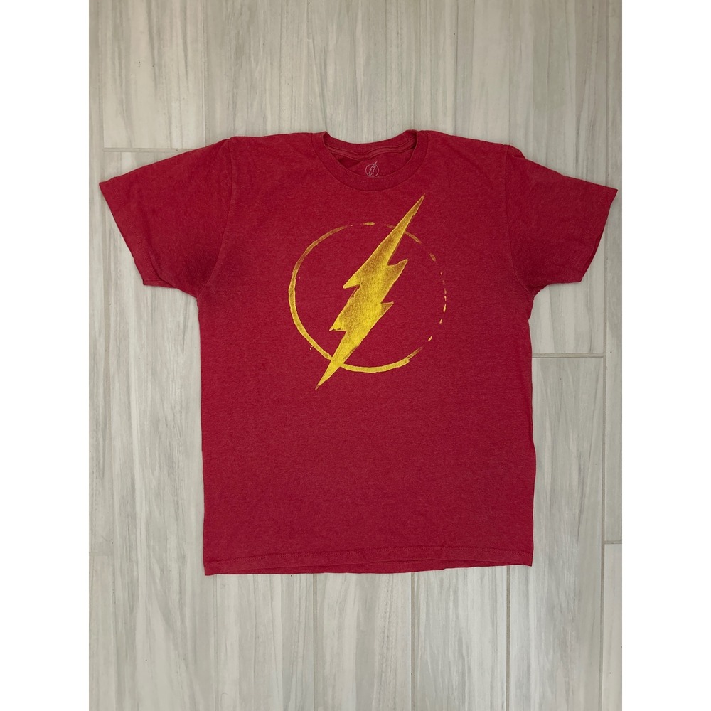 DC Comics The Flash T-Shirt Mens Medium Red Gold Lightning Bolt Graphic Tee